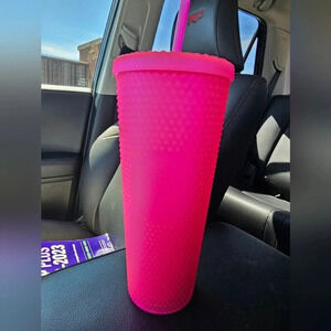 New neon pink studded Starbucks tumbler